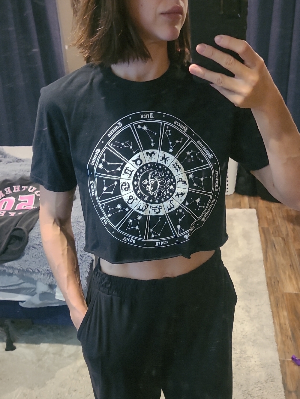 Dolls Kill Nasty Gal Zodiac Wheel Graphic Cropped Tee - Black & White
